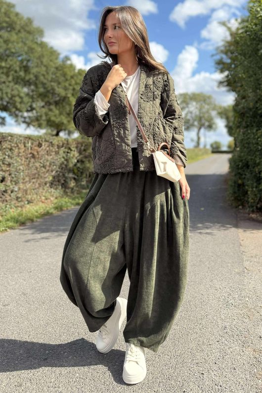 Cabbage Rose Cotton Quilted Jacket Deep Moss